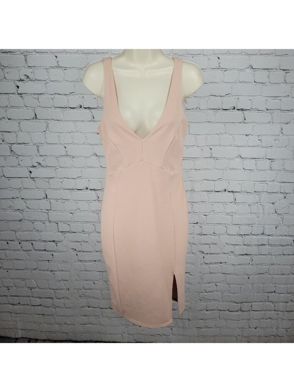 Lulus Pink Sleeveless Plunge Side Slit Stretch Lined Midi Bodycon Dress USA M